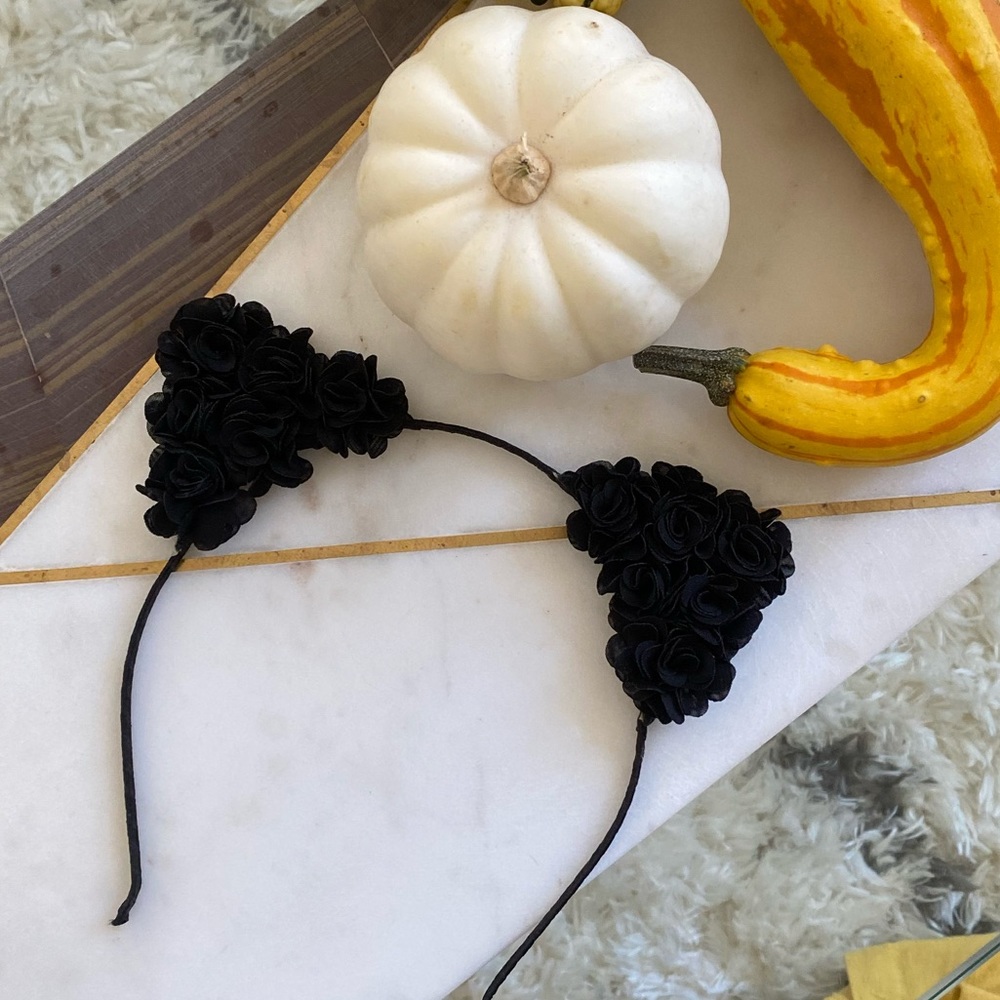 Halloween black cat ears with rose details